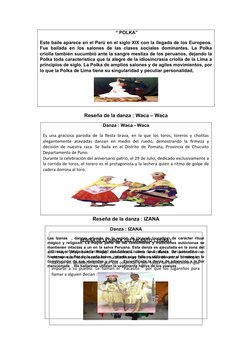 Reseña de la danza : Waca – Waca
Reseña de la danza : IZANA
RESEÑA DE LA DANZA  DEL PACASITO  ( PIURA )
Danza referida a la f