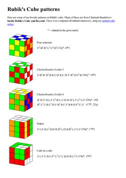 Rubik's Cube patterns
Here are some of my favorite patterns on Rubik's cube. Many of these are from Christoph Bandelow's
Insi
