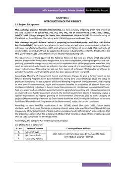 M/s. Aamanya Organics Private Limited Pre Feasibility Report 
 
 
2 
 
CHAPTER 1 
INTRODUCTION OF THE PROJECT 
1.1 Project Ba