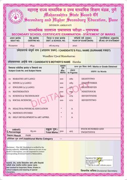 DIVISION :AMRAVATI
H129000
1834
08.09.004
2021
Wandhre Ujwal Manoharrao
Harsha
01
MARATHI (1ST LANG)
100
082
 EIGHTYTWO
15
HI