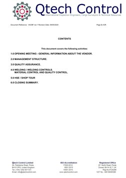 Document Reference:  VACBF rev:1 Revision Date: 09/05/2020
Page 2 of 21
CONTENTS
This document covers the following activitie