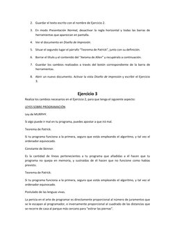 2. Guardar el texto escrito con el nombre de Ejercicio 2. 
3. En  modo  Presentación  Normal,  desactivar  la  regla  horizon
