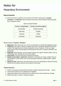 Notes for
Hazardous Environment
 
Natural hazards:
●Extreme events or conditions in the natural environment causing harm to p