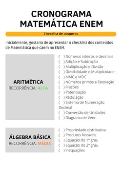 (    ) Números inteiros e decimais
(    ) Adição e Subtração
(    ) Multiplicação e Divisão
(    ) Divisibilidade e Multiplic