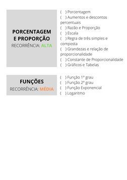(    ) Função 1º grau
(    ) Função 2º grau
(    ) Função Exponencial
(    ) Logaritmo
RECORRÊNCIA: MÉDIA
FUNÇÕES
(    ) Porc