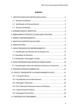 PGRS - Plano de Gerenciamento de Resíduos Sólidos
SUMÁRIO
1   IDENTIFICAÇÃO DAS PARTES ENVOLVIDAS............................