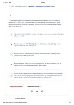 14/10/2023, 19:50
Gabarito
https://aluno.qlabs.com.br/exercicio/6851831/gabarito
1/11
1
As demonstrações contábeis são uma re