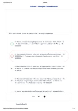 14/10/2023, 19:50
Gabarito
https://aluno.qlabs.com.br/exercicio/6851831/gabarito
5/11
D - Depreciação Instalações (despesa/en