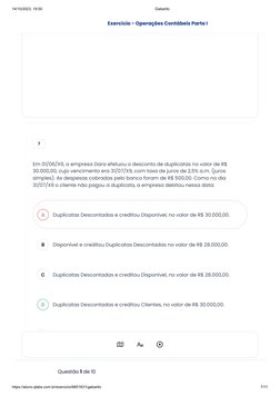 14/10/2023, 19:50
Gabarito
https://aluno.qlabs.com.br/exercicio/6851831/gabarito
7/11
E
Conta Corrente de Clientes a Depósito
