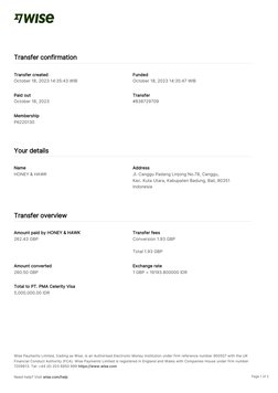 Wise Payments Limited, trading as Wise, is an Authorised Electronic Money Institution under firm reference number 900507 with