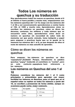 Quechua Numbers Números en Quechua: Del 1 al 100 | PDF | Notación Matemática | Matemáticas