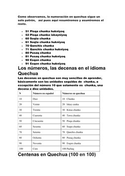 Quechua Numbers Números en Quechua: Del 1 al 100 | PDF | Notación Matemática | Matemáticas