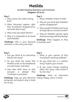 Matilda Chapter Comprehension Questions | PDF | General Fiction