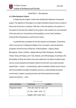 NOV 2023
            Far Eastern University
            Institute of Architecture and Fine Arts
CHAPTER 4 – Site Selection
4.