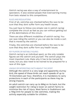 Ostrich Racing Rules History and Rules of Ostrich Racing | PDF | Cooking, Food & Wine