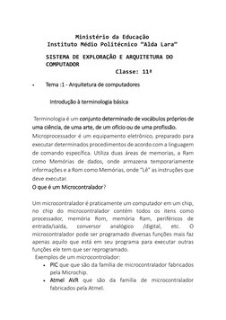 Ministério da Educação 
Instituto Médio Politécnico “Alda Lara” 
  
SISTEMA DE EXPLORAÇÃO E ARQUITETURA DO     
COMPUTAD