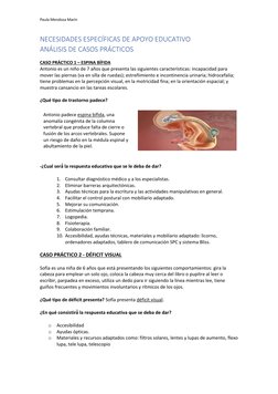 Paula Mendoza Marín 
 
NECESIDADES ESPECÍFICAS DE APOYO EDUCATIVO 
ANÁLISIS DE CASOS PRÁCTICOS 
 
CASO PRÁCTICO 1 – ESPINA BÍ