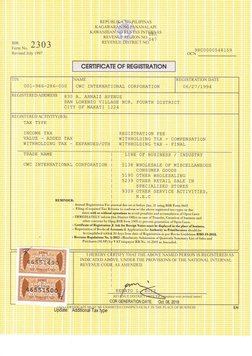 BIR Form 2303 Registration Certificate | PDF