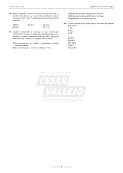 Anual UNI 2023 - III
Vigesimosexto Examen Integral
7
58.	 Al descomponer 5 moles de clorato de potasio, KClO3 se 
produce 6 m