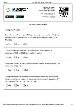 ISO 13485 Audit Checklist Overview | PDF | Quality Management System ...