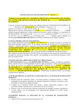 CONTRATO DE LOCACION DE SERVICIOS Nº    -2023-M…./….
"LIMPIEZA, MANTENIMIENTO Y ACONDICIONAMIENTO DE LA INFRAESTRUCTURA DE RI