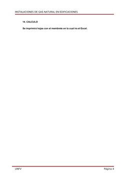 INSTALACIONES DE GAS NATURAL EN EDIFICACIONES
14. CALCULO
Se imprimirá hojas con el membrete en la cual ira el Excel.
UNFV
Pá