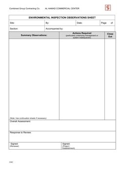 Combined Group Contracting Co.         AL HAMAD COMMERCIAL CENTER
 ENVIRONMENTAL INSPECTION OBSERVATIONS SHEET
Site:
By:
Date
