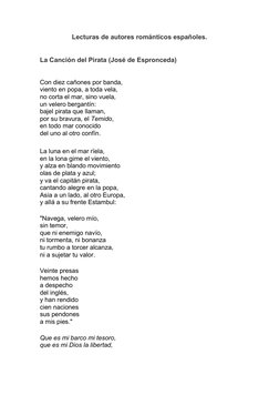 Lecturas de autores románticos españoles. 
 
La Canción del Pirata (José de Espronceda) 
 
Con diez cañones por banda, 
vient
