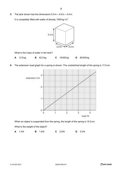 3 
 
 
© UCLES 2021 
0625/23/M/J/21 
[Turn over 
5 
The tank shown has the dimensions 5.0 m  4.0 m  4.0 m. 
 
It is complet
