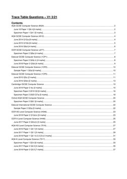 Trace Table Questions – V1 3/21 
Contents 
AQA GCSE Computer Science (8520) .................................................