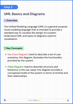 3
shared by HeyCoach
Step 2
UML Basics and Diagrams

    Overview:

The Unified Modeling Language (UML) is a general-purpose