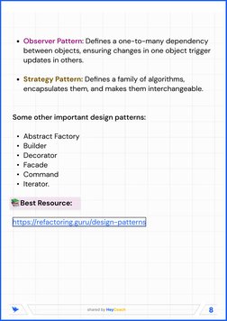 8
shared by HeyCoach
U
 Defines a one-to-many dependency 
between objects, ensuring changes in one object trigger 
updates in