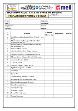 EPCC-20 PACKAGE – ARAB MIX CRUDE OIL PIPELINE 
FIRST AID BOX INSPECTION CHECKLIST 
 APPENDIX-B 
 
 
 
Project: - 
Repo