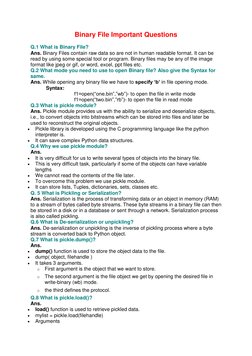 Class 12 Binary File Handling Questions | PDF | Computer File | File Format
