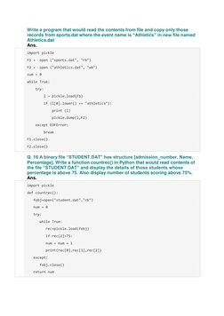 Class 12 Binary File Handling Questions | PDF | Computer File | File Format