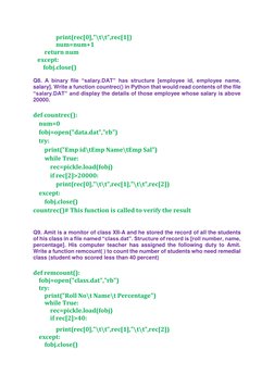 Class 12 Binary File Handling Questions | PDF | Computer File | File Format