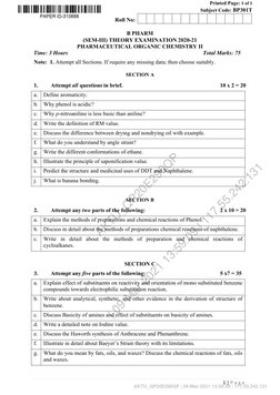 B.Pharm 3rd Sem Question Paper 2020-21 | PDF | Solubility | Benzene