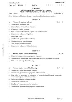 B.Pharm 3rd Sem Question Paper 2020-21 | PDF | Solubility | Benzene