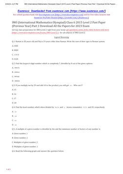 IMO Class 6 Level 2 Past Paper 2015 | PDF | Mathematics