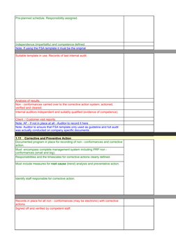 Pre-planned schedule. Responsibility assigned.
Independence (impartiality) and competence defined.
Note: If using the FSA tem
