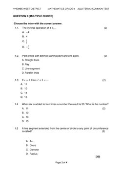 Grade 8 Term 3 Maths Test 2022 | PDF | Mathematical Objects | Geometric ...