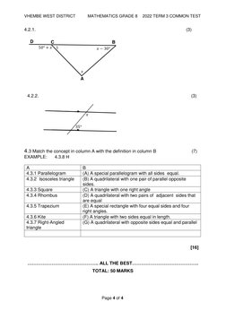 Grade 8 Term 3 Maths Test 2022 | PDF | Mathematical Objects | Geometric ...