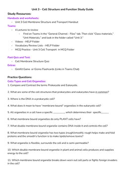 Unit 3 Cell Structure & Function Guide | PDF | Cell (Biology) | Cell ...