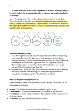 6 
 
1 . b)  What is the role of preprocessing of data in machine learning? Why it is 
needed? Explain the unsupervised model