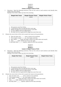 Simple Tenses Verb Exercises for Grade 6 | PDF | Grammatical Tense ...