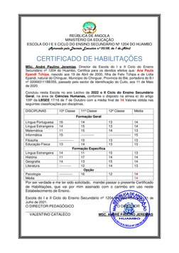 ~ 
REÚBLICA DE ANGOLA                                                                      
MINISTÉRIO DA EDUCAÇÃO