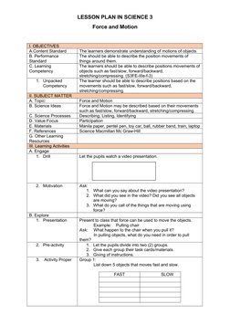 Grade 3 Force and Motion Lesson Plan | PDF | Force | Learning