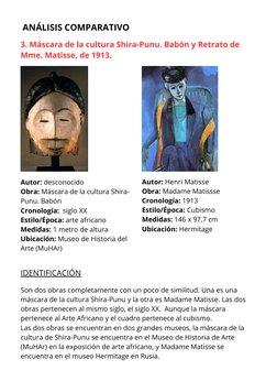 ANÁLISIS COMPARATIVO
3. Máscara de la cultura Shira-Punu. Babón y Retrato de
Mme. Matisse, de 1913.
Autor: desconocido
Obra: