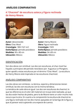 ANÁLISIS COMPARATIVO
4."Chacmol" de escultura azteca y Figura reclinada
de Henry Moore.
Autor: desconocido
Obra: Chac Mool
Cr