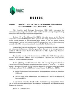 2023notice - List of Corporations For Revocation Due To Non Use of ...